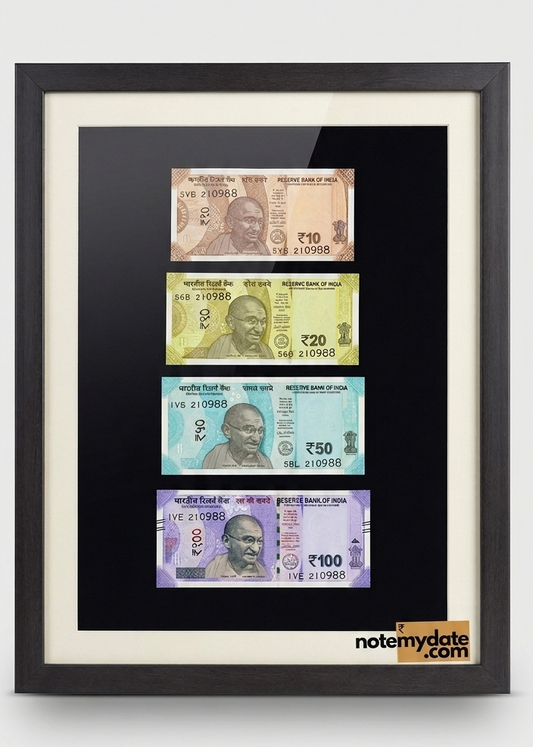 4 Notes Signature Frame, 4 Notes with same Date Serial Number Currency Note